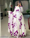 New trendy georgette digital printed gown & dupatta set (S-4XXL), featuring floral digital print with pearls lace border, perfect for parties and events