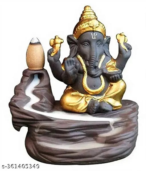 Polyresin decorative Ganesha incense holder, smoke fountain with waterfall cone design