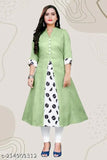 Cotton blend pista-colored kurti with three-quarter sleeves, perfect for parties and outings. Lightweight and comfortable, great for everyday wear. Made in India