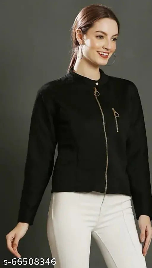 Solid polyester long sleeve jacket, trendy design for women, XS-L sizes available, made in India