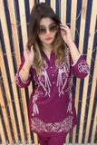 Rayon embroidered kurta pant set, three-quarter sleeves, Indian handcrafted clothing