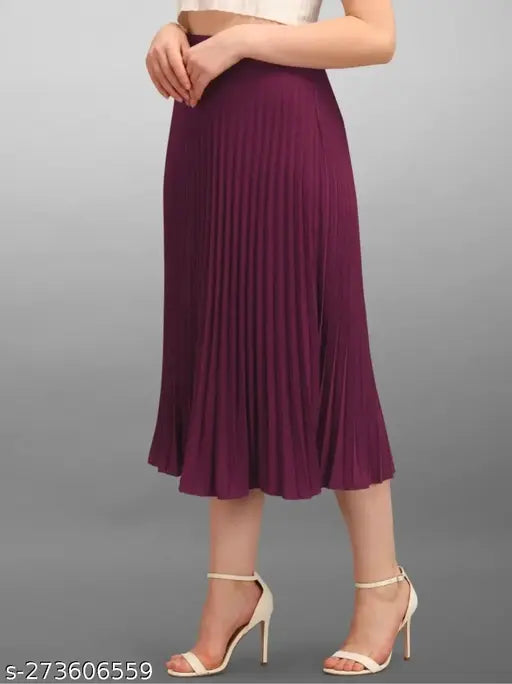 Purple satin folds, women's trendy western skirt with pleats