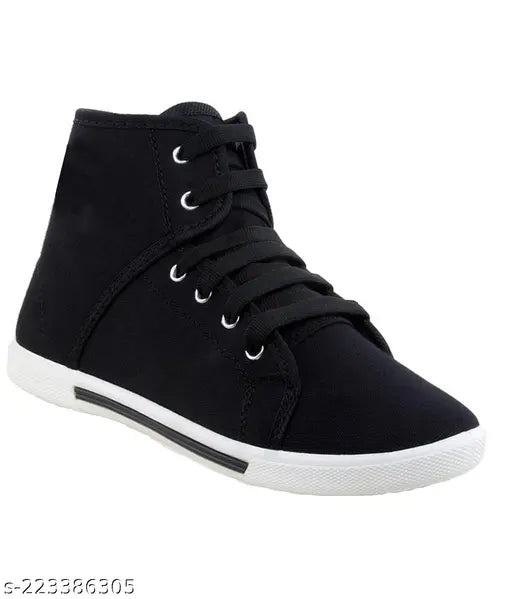 Bersache kids' canvas casual shoes, black lace-up sneakers, walking shoes