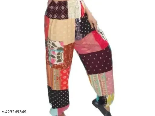 Colorful patchwork waist-tie yoga pants
