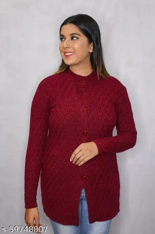 Acrylic embroidered net winter cardigan, grey, long sleeves for women's fashion, India