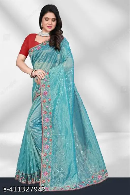 Unique Attractive Saree in Super Net, embellished with sequin work, free size, Indian origin