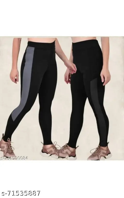 Stretchable striped yoga gym track pants jeggings for women, pack of 2 (Sizes 28-34 inch, breathable Lycra fabric)