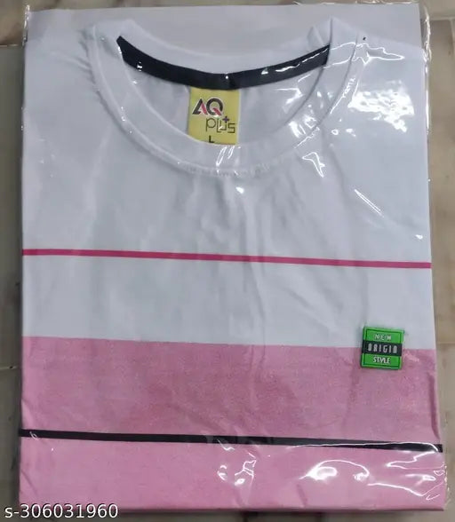 Striped cotton short sleeve mens t-shirt collection, single pack in sizes S, M, L, made in India