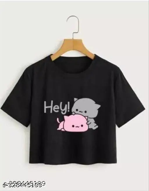 Pink cotton blend t-shirts (Pack of 2): Women's fashionable love joy & hey printed tops with black gomu Pichu and pink designs, perfect for summer vacations