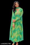 Georgette embroidered maxi dress with dupatta set, vibrant ethnic wear for women's parties and weddings