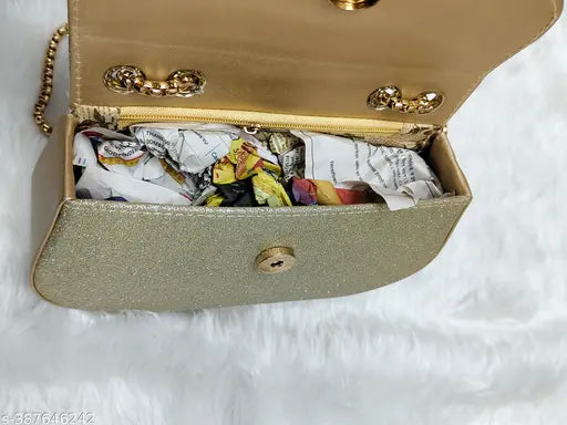 Gold fabric, zip closure, bride's accessory, party favor