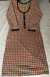 Yellow checkered patterned kameez with long sleeves and buttons