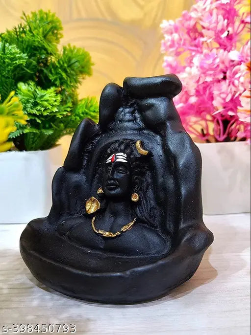 Poly resin Lord Shiva Adiyogi statue with 101 smoke backflow dhoop cones, Indian decorative showpiece (12cm H x 10cm W x 8cm L)