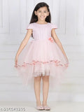 Peach net hi-low girls party dress, embellished sleeve detail, 2-3 years size