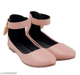 Peach synthetic leather ladies belly ballet shoes, velcro fastening, trendy footwear for women's fashion