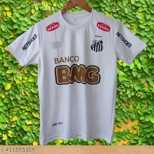 Neymar Santos retro home jersey 2012, polycotton short sleeves, white football shirt with printed pattern