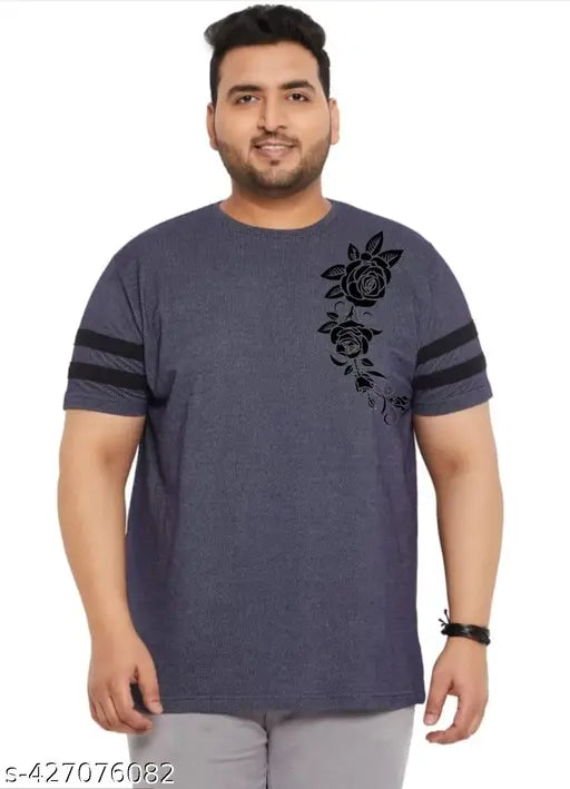 Navy cotton blend short sleeve printed black rose top by AVM Enterprises, size XXXL, chest 50in, length 30in