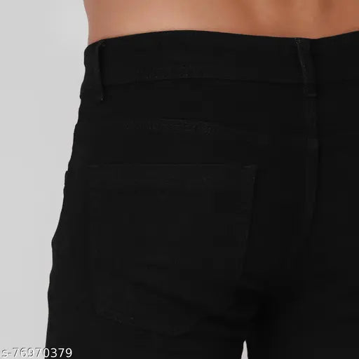 Stylish black slim-fit jeans for men, silk material, KNEECUT brand