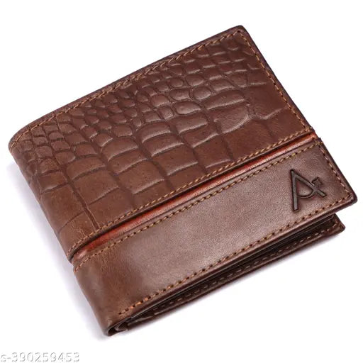 Stylish leather trifold wallet for men, features RFID protection and multiple compartments, solid color variant in natural buffalo leather