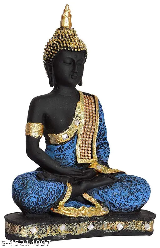 Blue black poly resin Buddha statue decorative showpiece for home, 10cm x 16cm x 24cm