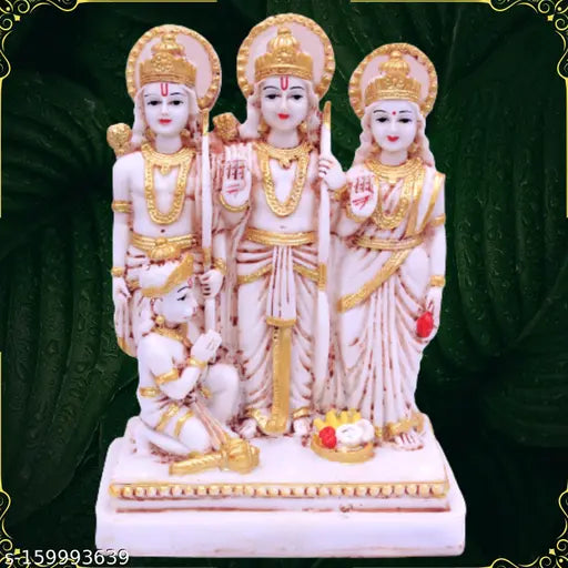Large poly resin Ram Darbar Murti, intricate statue of Lord Rama with Sita, Laxman & Hanuman, Indian-made, approximately 22cm tall and 16cm wide