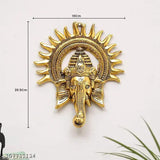 Golden metal Ganesh idol wall hanging sculpture, Lucky Feng Shui decor for home or office
