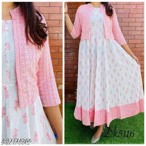 Pink kurta with jacket, cropped at waist length