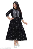 Black cotton and rayon women's embroidered kurta with traditional designs