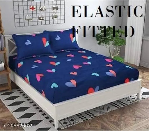 Elastic double bedsheet, cotton blend, romantic abstract pattern, D Delazio All corner, 2 pillow covers for summer, ideal for adult anniversary occasions