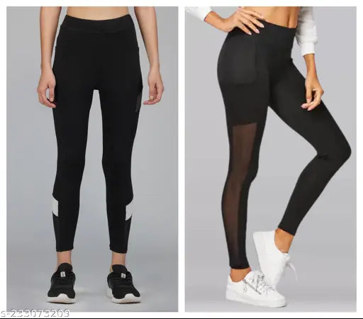 Green-shade striped net track pants for women, best for gym & tracking wear, classic look (pack of 2)