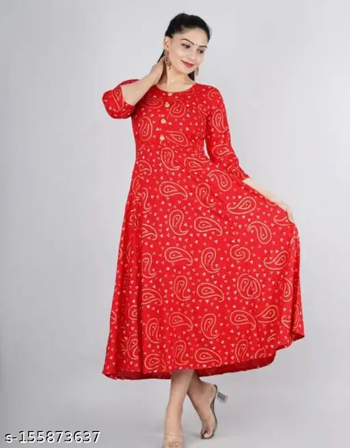 Red rayon long kurta for women