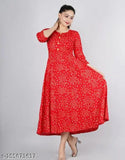 Red rayon long kurta for women