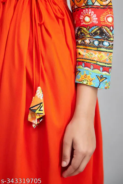 Orange, floral embroidered anarkalis kurta with traditional pallu
