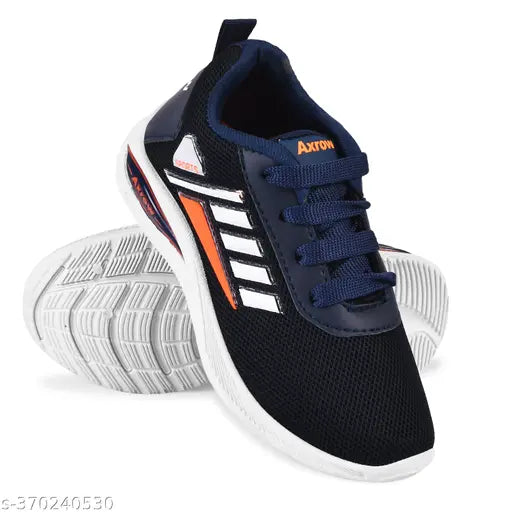 Blue kids' sports shoes with white soles and shoelaces