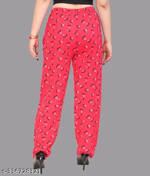 Red cotton women's track pants, regular fit nightwear or lounge wear