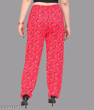 Red cotton women's track pants, regular fit nightwear or lounge wear