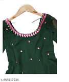 Stylish green bandhni Georgette maxi dress with mirror work, embellished three-quarter sleeves, digital print, and stone detailing. Made in India