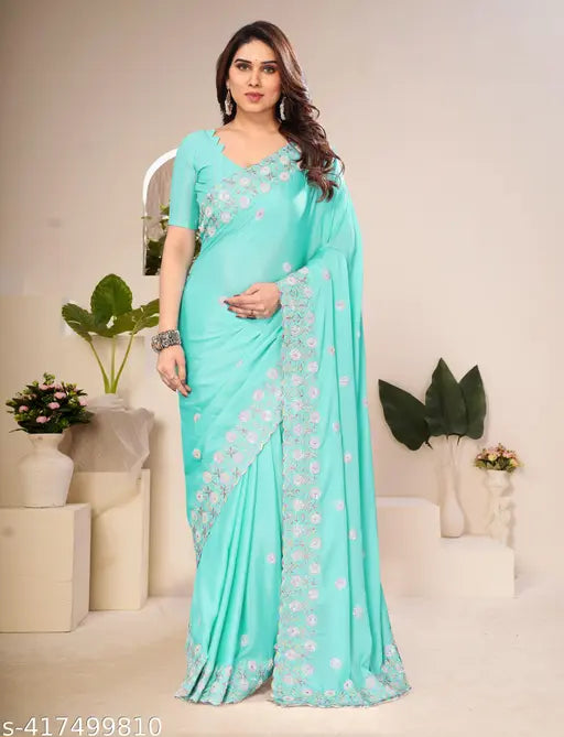 Timeless Glamour Sequined Chiffon Sari & Satin Silk Blouse - Traditional craftsmanship meets contemporary design in this stunning embroidered ensemble for all occasions