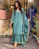 Silk chiffon embroidered top with matching dupatta, embellished with sequins, in palazzo style