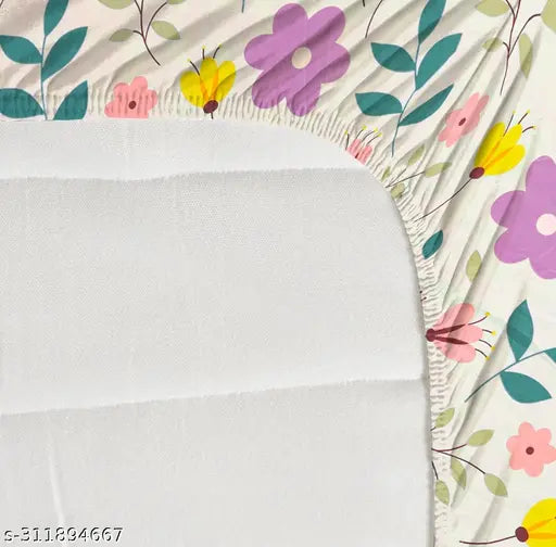 Glace cotton double bedsheet with ethnic motifs, superfine and elastic fitted for summer use, includes 2 pillow covers