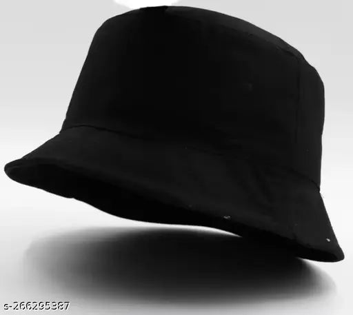 Black hat with a wide brim, possibly bucket style
