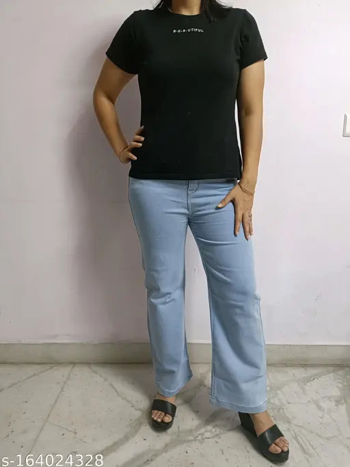 Durable Comfort women's straight fit blue jeans, breathable fabric
