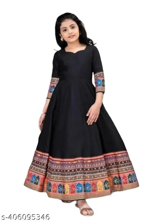 Black rayon maxi dress with colorful border, great for celebrations and special occasions
