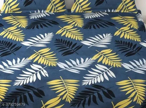 Glaze-cotton, superfine, double fitted bedsheet pack of 1 (2 pillow covers) - botanical print, ideal for summer, adult use