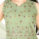 Green Georgette embroidered salwar suit for girls, self-design printed top and bottom with short sleeves, 6-7 years size, Indian origin