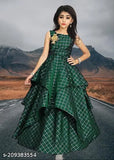 Silk sleeveless checked net ethnic gown for girls, Indian traditional clothing for 5-9 years