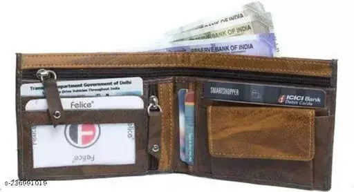 Textured PU brown chain wallet, 2 compartments for men and women with card, currency, ID pockets