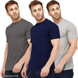 Stylish cotton solid-color men's t-shirt combo of 3, short sleeves, sizes S, M, L, XL from India