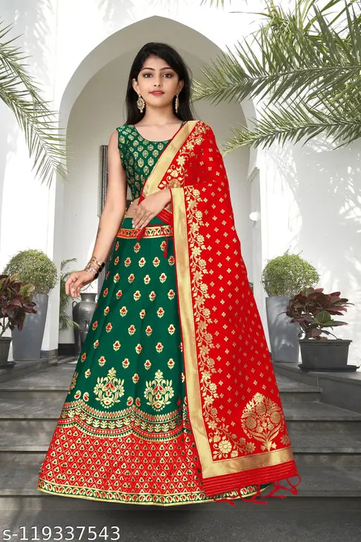 Chanderi silk Lehenga and Blouse set, semi-stitched with woven design, India origin