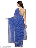 Womens blue and white Georgette lehenga saree with mirror border, knee length